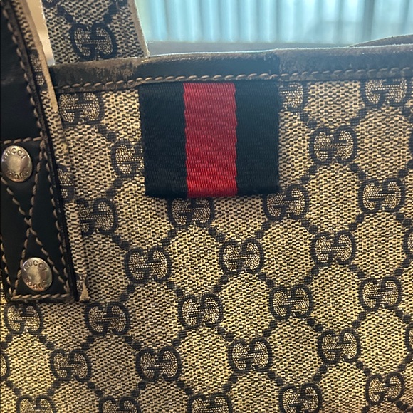 Gucci Blue Monogram Canvas Tote With Red/Blue Web Accent - Picture 15 of 16
